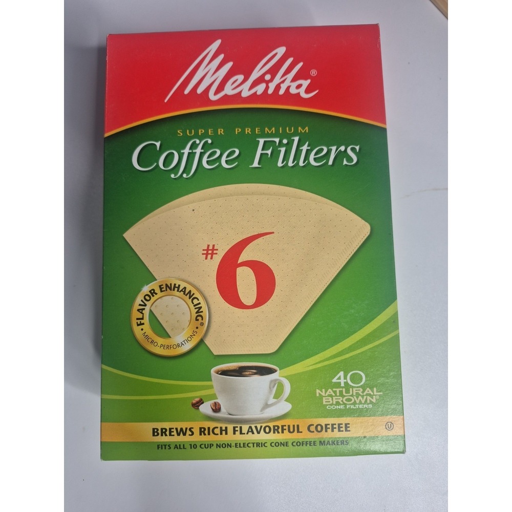 Melitta Premium #6 Cone Paper Coffee Filters Natural Brown, 40 Count - 3 Pack